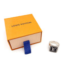 Louis Vuitton Bague Signature LV Metal Enamel Silver Black Ring — view 8