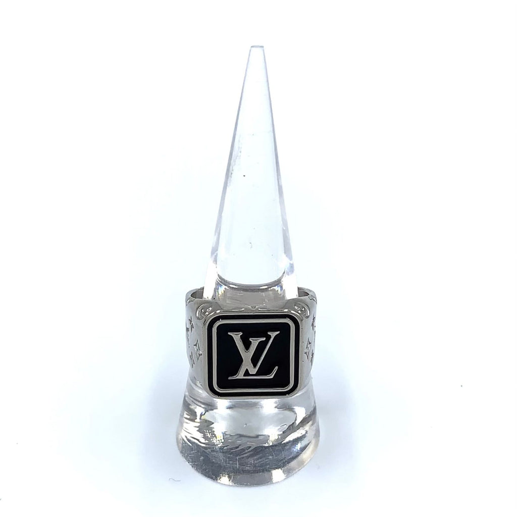 Louis Vuitton Bague Signature LV Metal Enamel Silver Black Ring — view 4