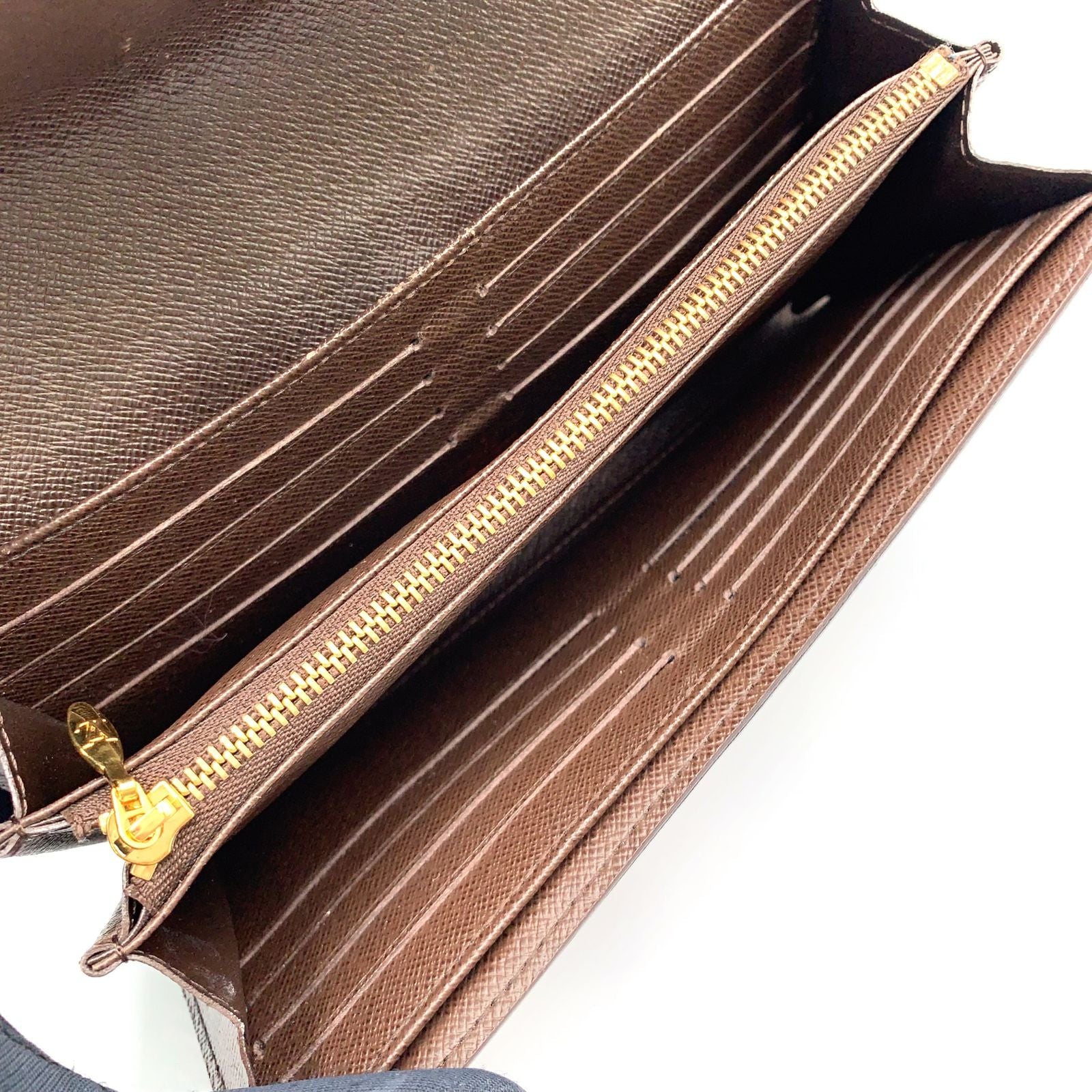 Louis Vuitton Portefeuille Sistine Damier Ebene Leather Brown Bifold Wallet Gold — view 3