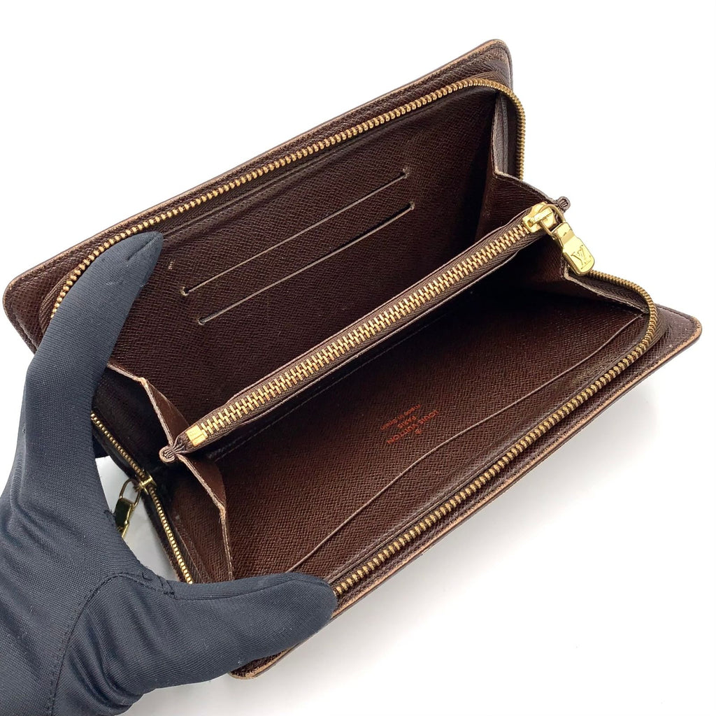 Louis Vuitton Porte-Monnaie Sip Damier Ebene Leather Brown Round Zippy Wallet — view 3