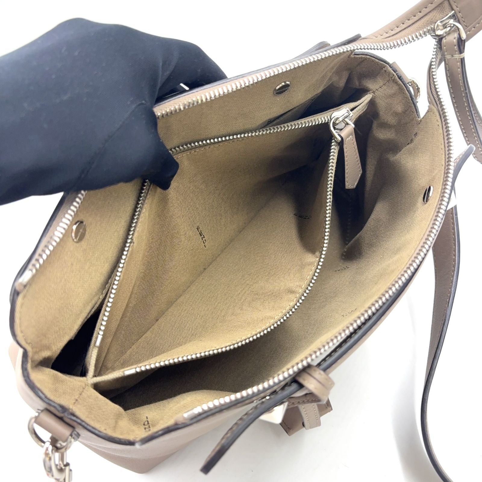Fendi by the Way 2-Way Shoulder Leather Beige Handbag Silver — view 8