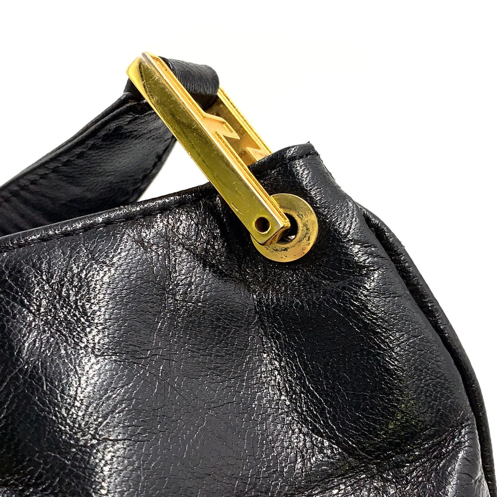 Fendi FF Logo Leather Black Shoulder Bag Gold — view 9
