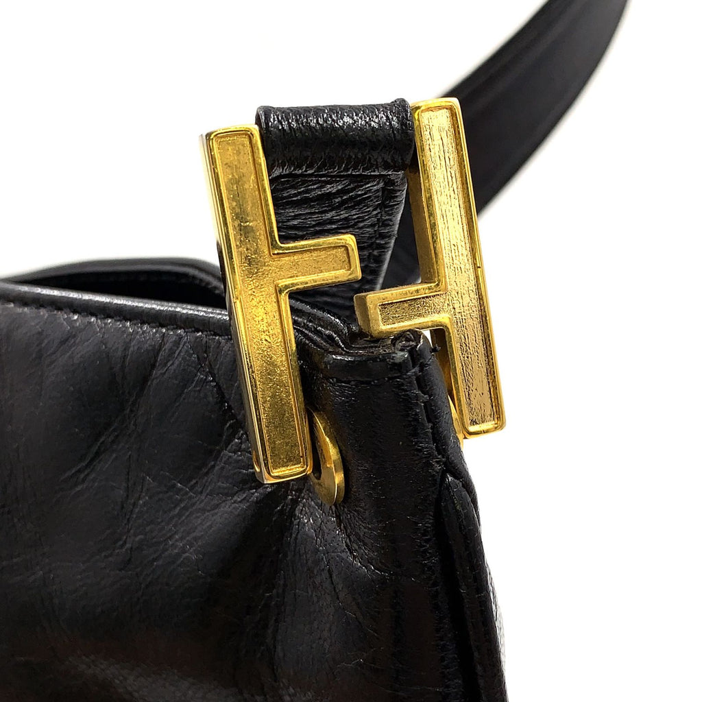 Fendi FF Logo Leather Black Shoulder Bag Gold — view 8