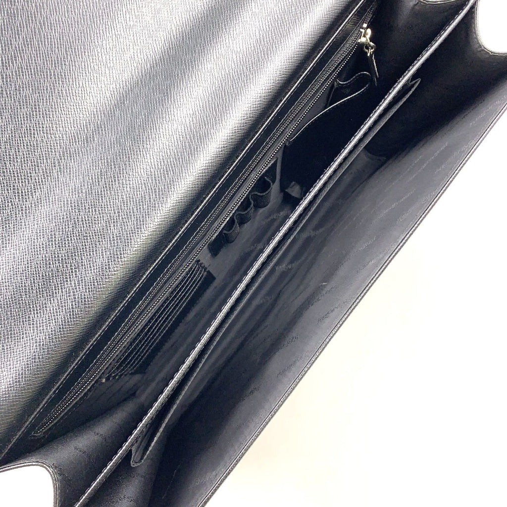 Saint Laurent YSL Logo Plate Leather Black Business Bag Silver — view 3