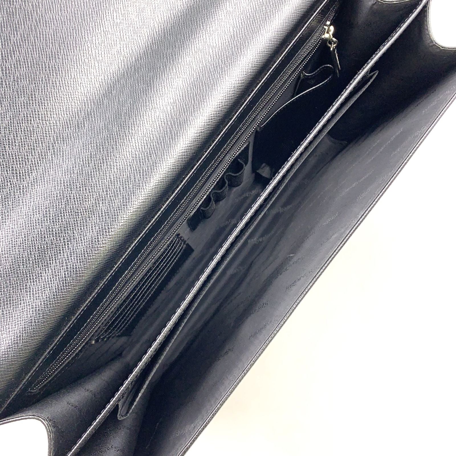 Saint Laurent YSL Logo Plate Leather Black Business Bag Silver — view 3