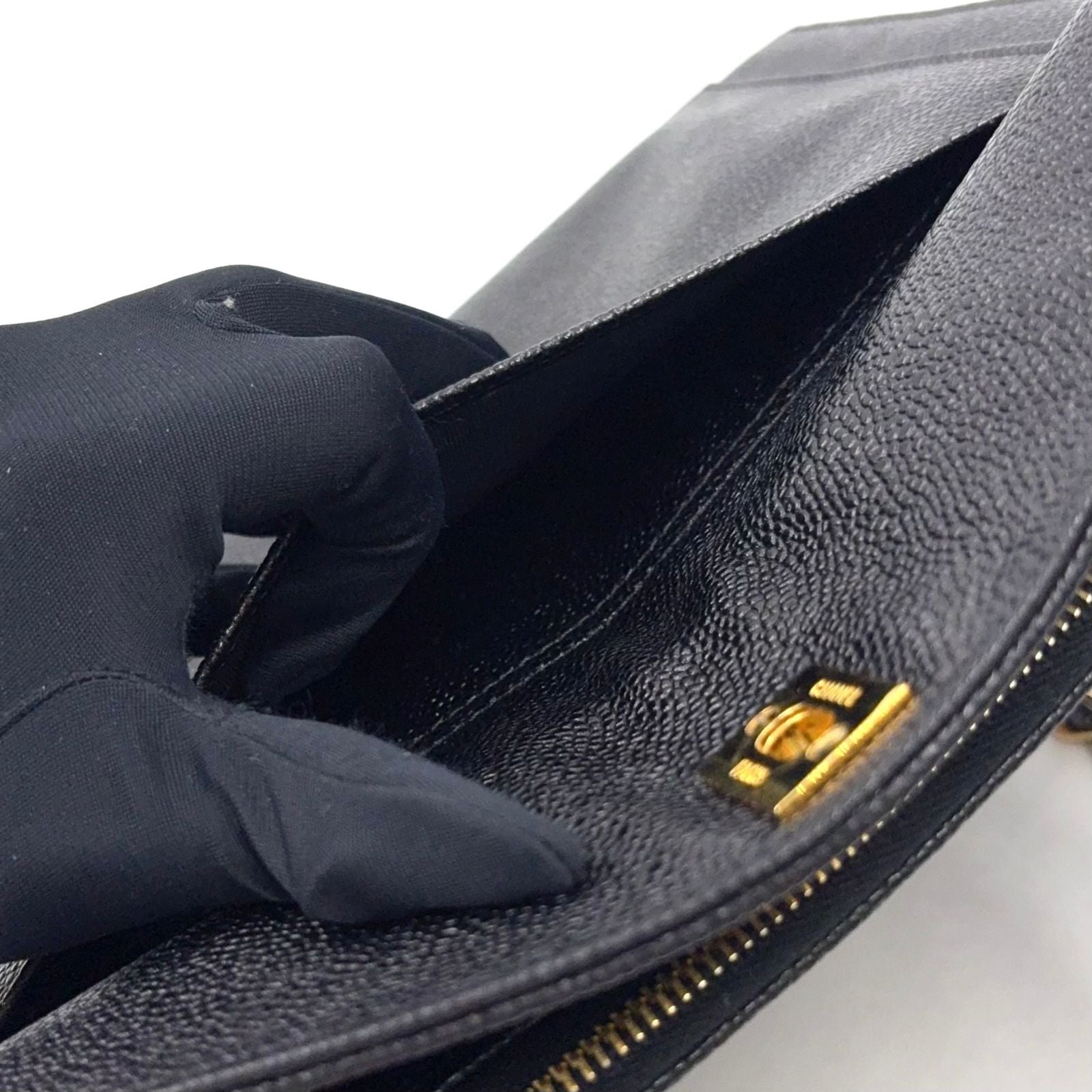 Chanel Caviar Leather CC Logo Black Chain Shoulder Bag Gold — view 8