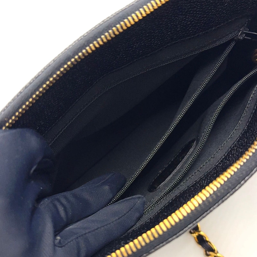 Chanel Caviar Leather CC Logo Black Chain Shoulder Bag Gold — view 6