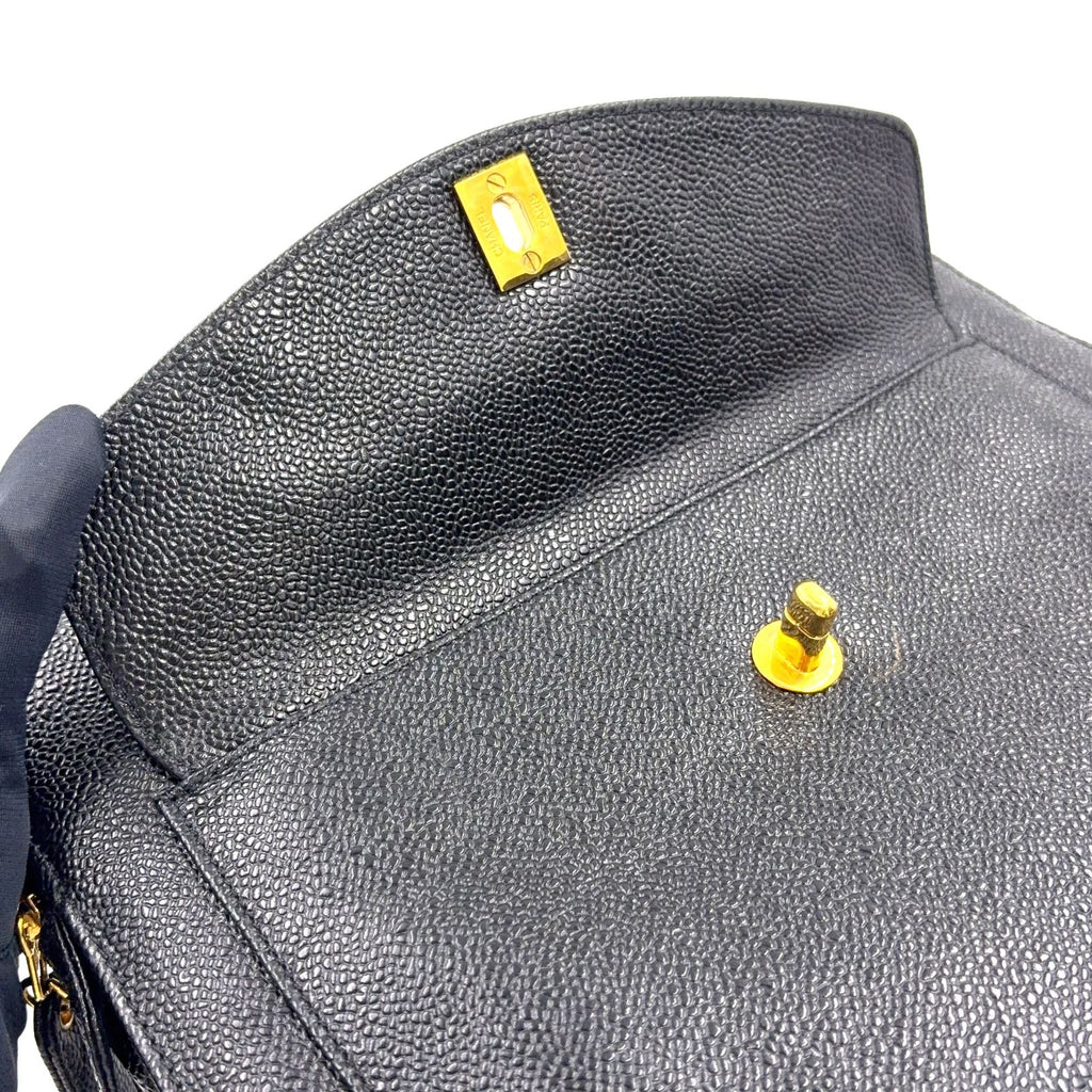 Chanel Caviar Leather CC Logo Black Chain Shoulder Bag Gold — view 9