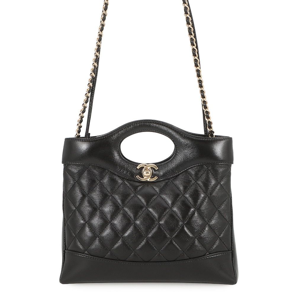 Chanel Shoulder Bag Quilted Small Shopping Shiny Calfskin Black