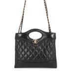 Chanel Shoulder Bag Quilted Small Shopping Shiny Calfskin Black