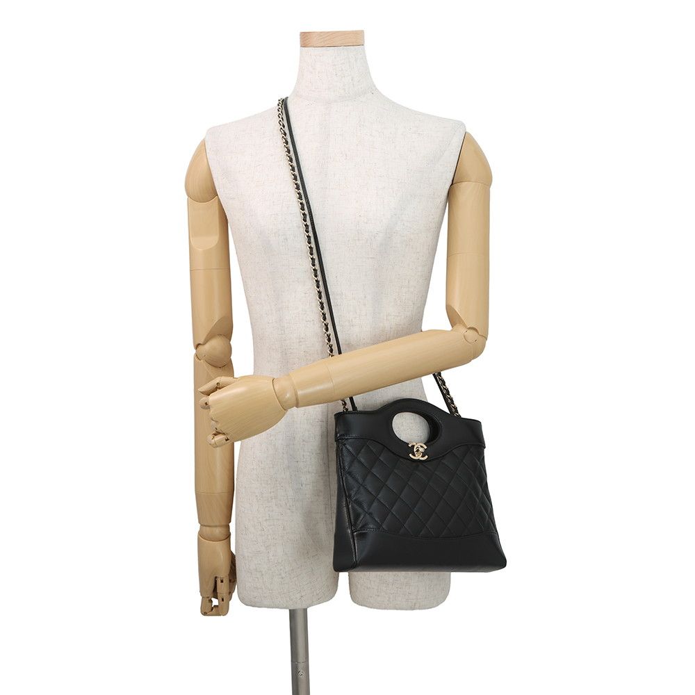 Chanel Shoulder Bag Quilted Small Shopping Shiny Calfskin Black — view 4