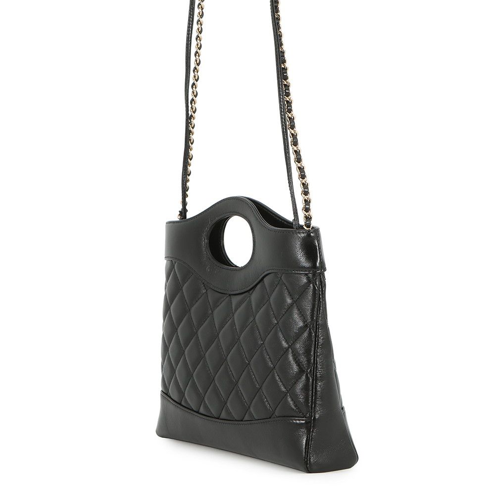Chanel Shoulder Bag Quilted Small Shopping Shiny Calfskin Black — view 2