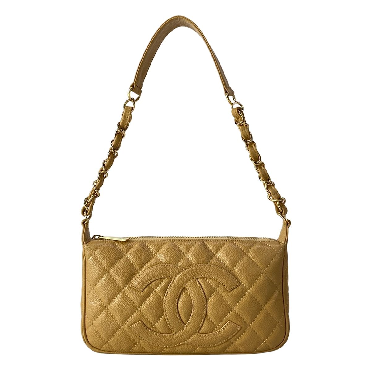 Chanel Shoulder Bag Quilted Beige Chain Gold
