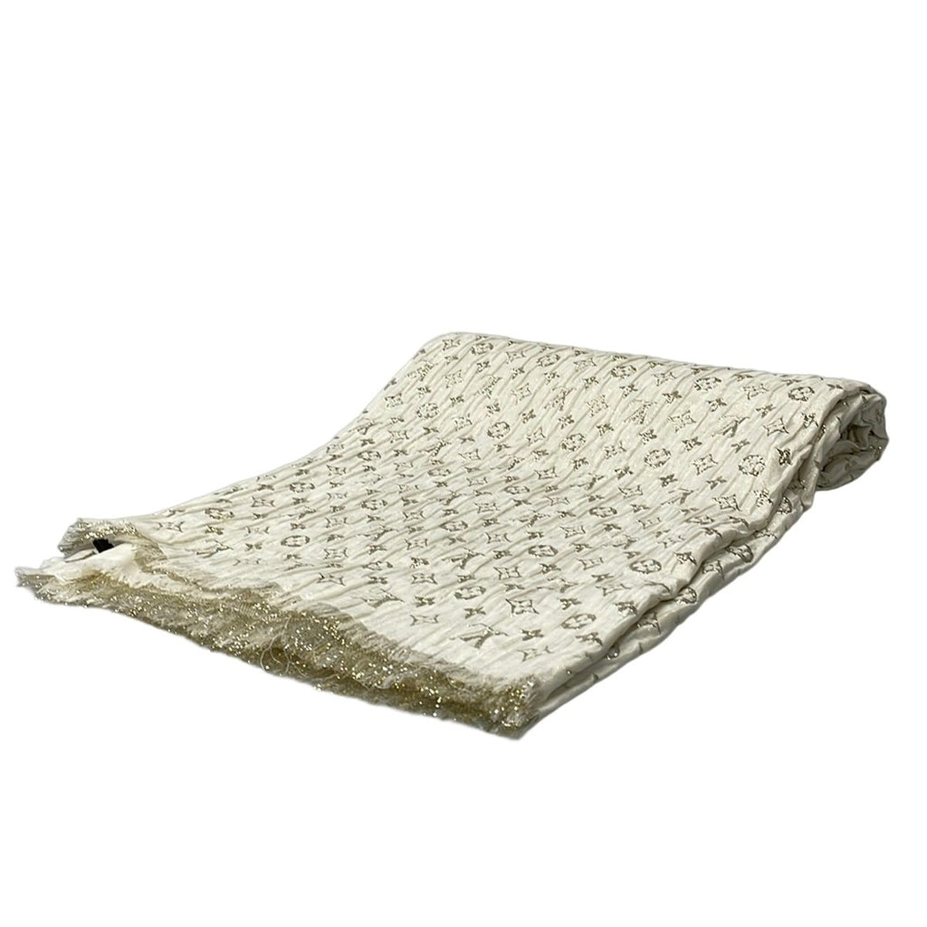 Louis Vuitton Shawl Etole Monogram Sole Glitter Blanc Silk Scarf