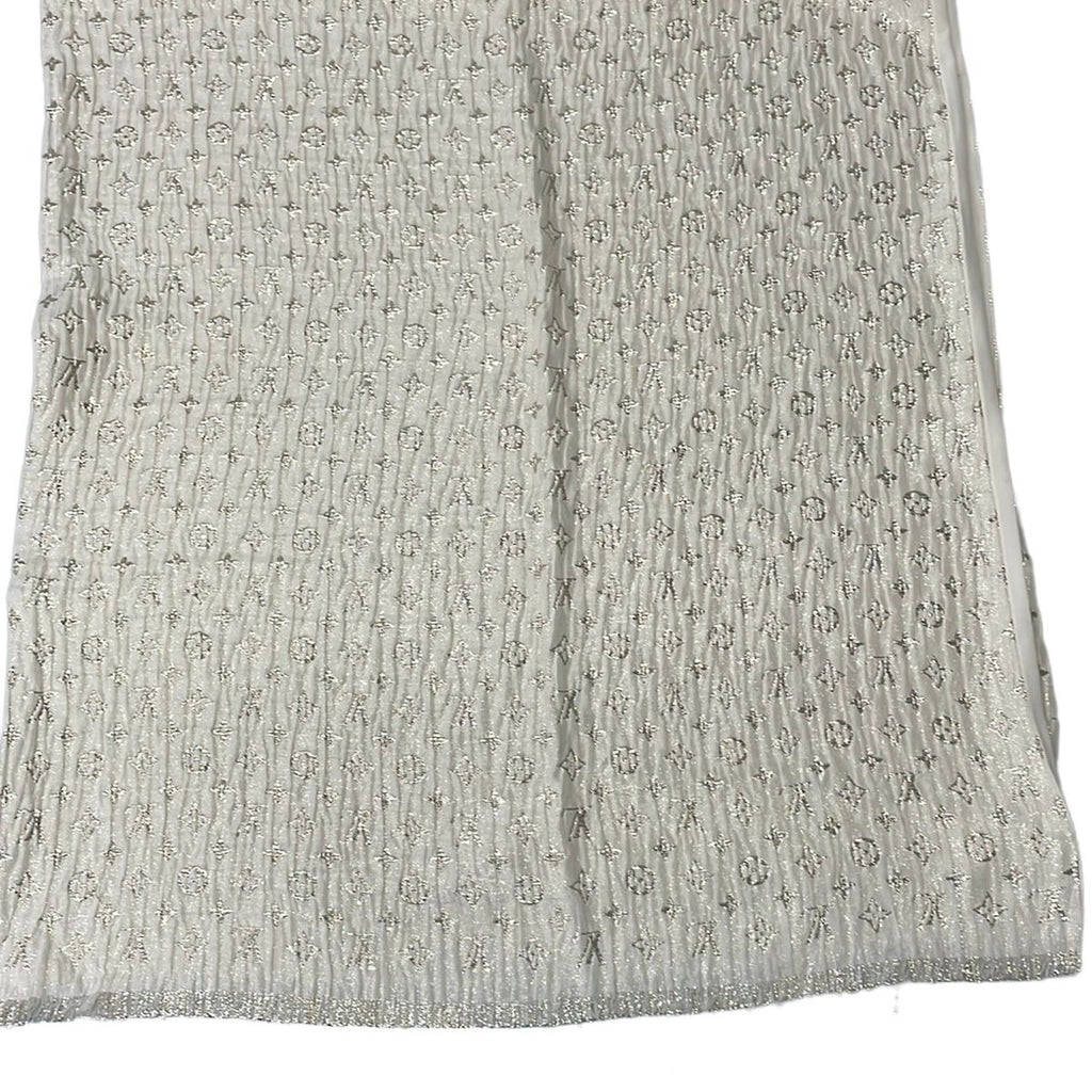 Louis Vuitton Shawl Etole Monogram Sole Glitter Blanc Silk Scarf — view 4