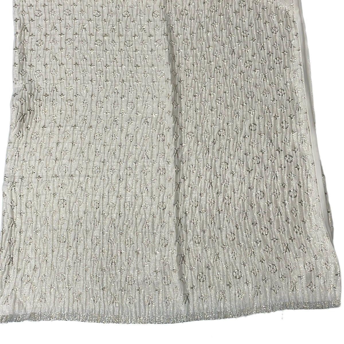Louis Vuitton Shawl Etole Monogram Sole Glitter Blanc Silk Scarf — view 4