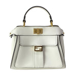 Fendi Handbag Peekaboo Iconic Small White Flap Pocket Leather