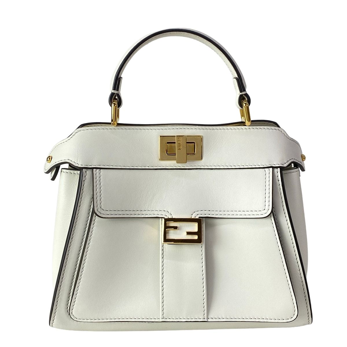 Fendi Handbag Peekaboo Iconic Small White Flap Pocket Leather