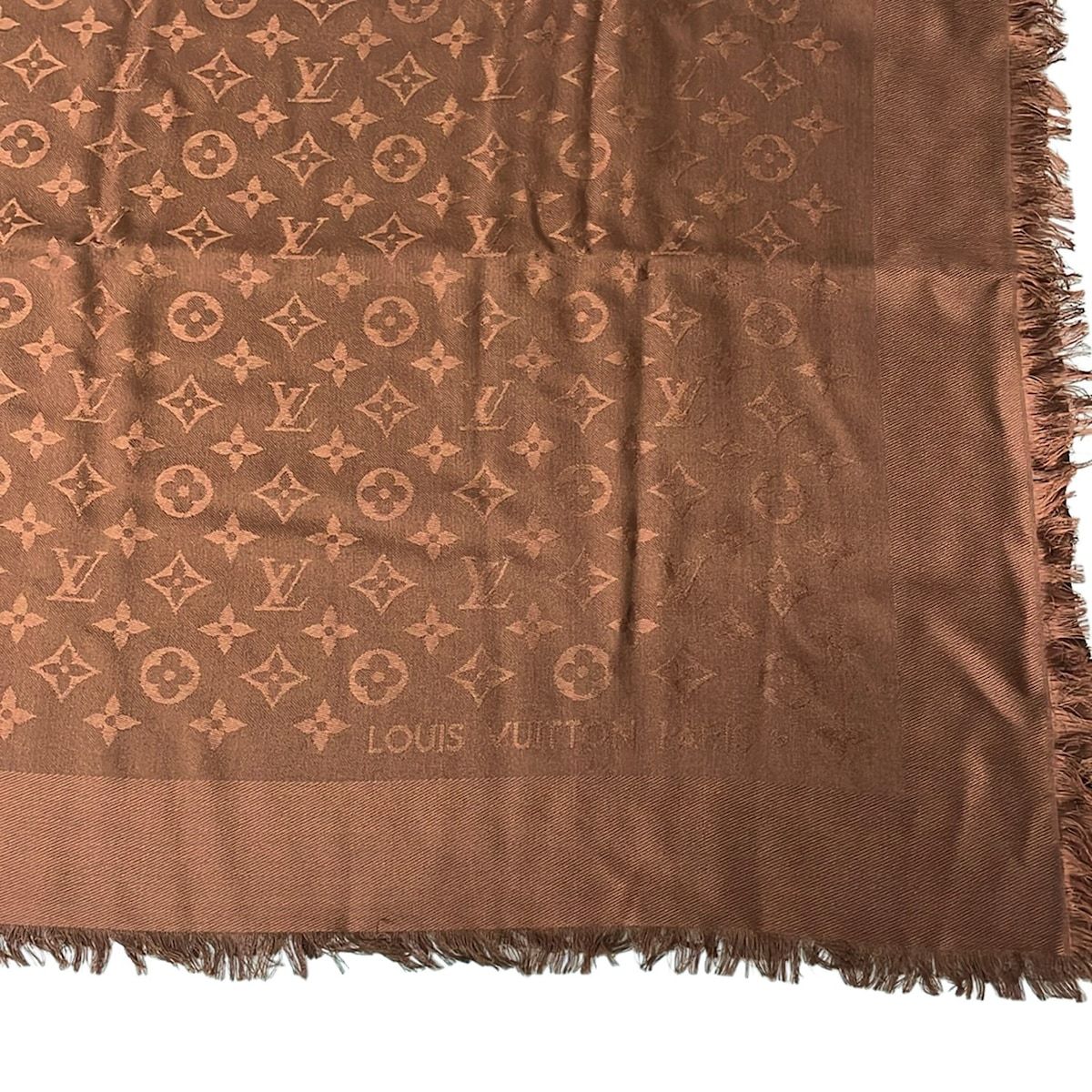 Louis Vuitton Shawl Monogram Chocolat Wool Silk Scarf — view 4