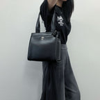 Chanel CC Logo Tote Shoulder Bag Caviar Leather Black Silver Vintage
