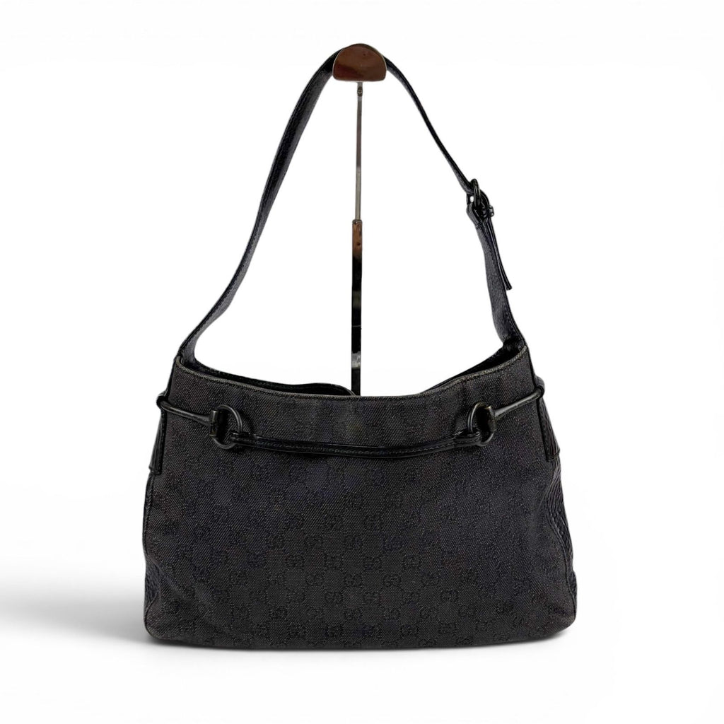 Gucci Horsebit GG Canvas Shoulder Bag Hobo Leather Black — view 2