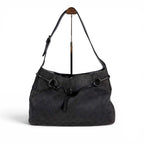 Gucci Horsebit GG Canvas Shoulder Bag Hobo Leather Black