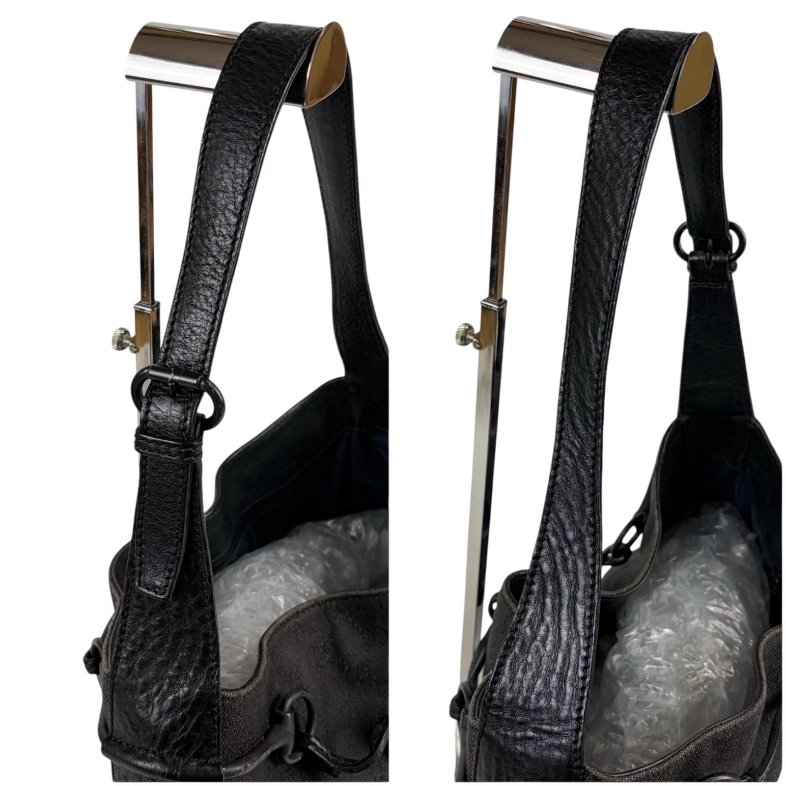 Gucci Horsebit GG Canvas Shoulder Bag Hobo Leather Black — view 6
