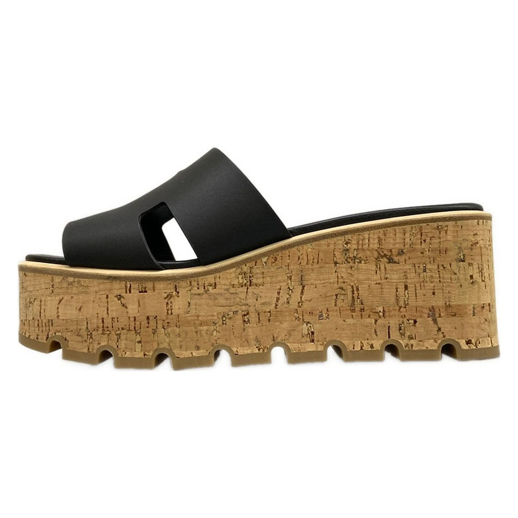 Hermes Mules 37 Eze Black Light Brown Cork Leather