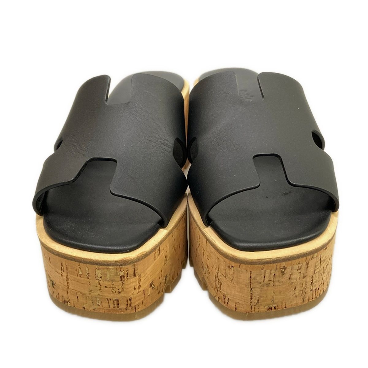 Hermes Mules 37 Eze Black Light Brown Cork Leather — view 5