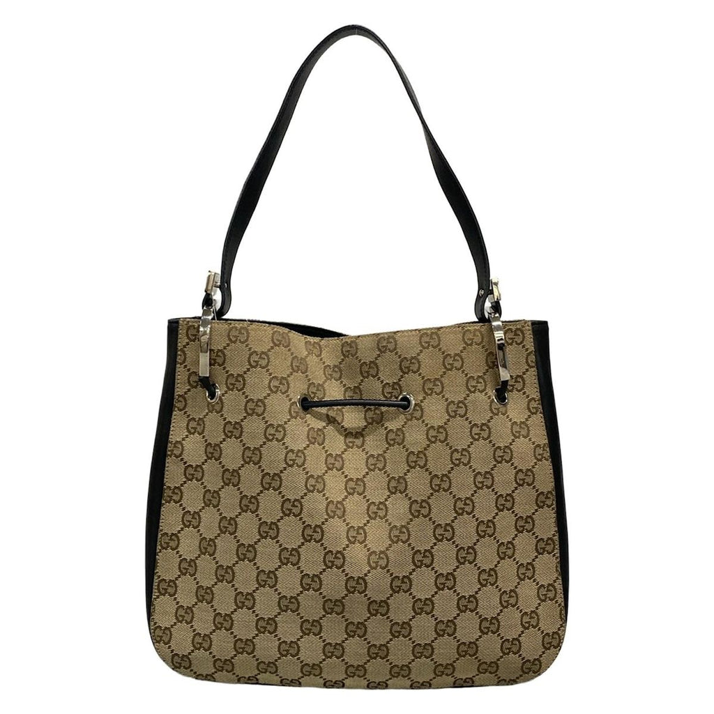 Gucci Shoulder Bag GG Pattern Beige Black Leather — view 3