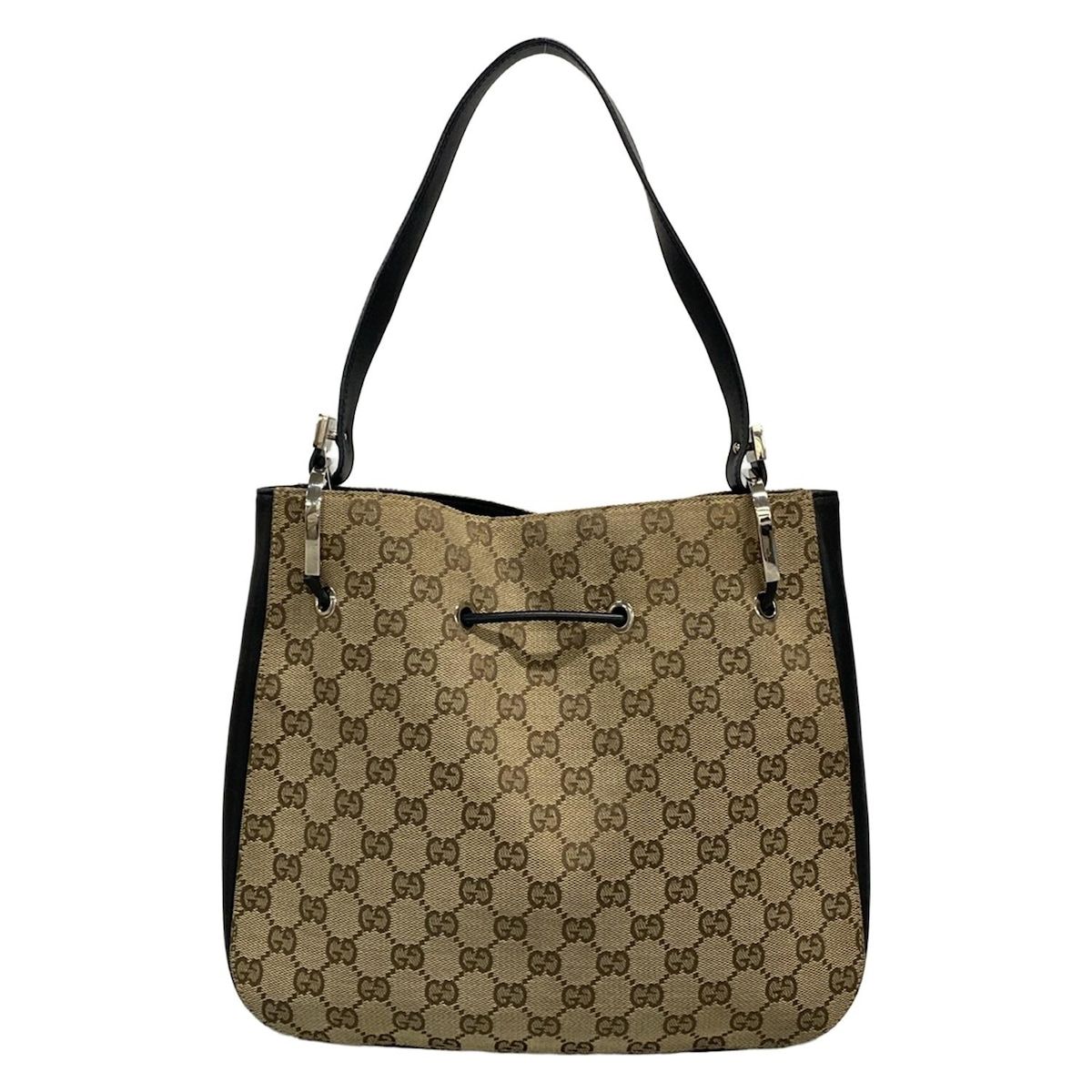 Gucci Shoulder Bag GG Pattern Beige Black Leather — view 3
