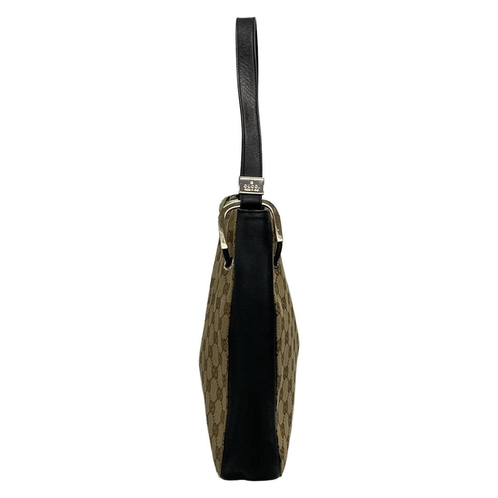 Gucci Shoulder Bag GG Pattern Beige Black Leather — view 2