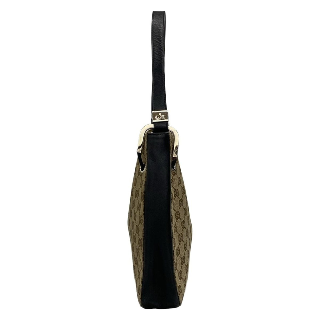 Gucci Shoulder Bag GG Pattern Beige Black Leather — view 4