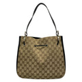 Gucci Shoulder Bag GG Pattern Beige Black Leather