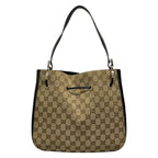 Gucci Shoulder Bag GG Pattern Beige Black Leather