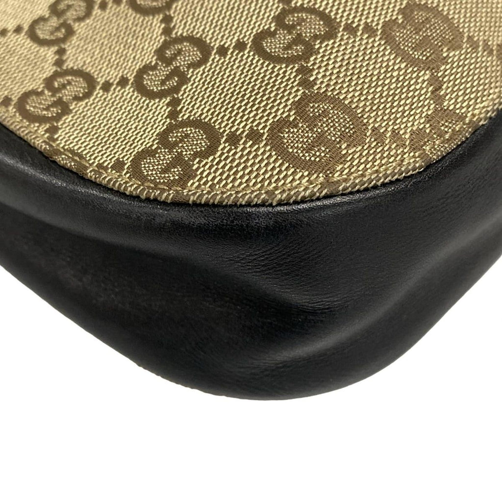 Gucci Shoulder Bag GG Pattern Beige Black Leather — view 6