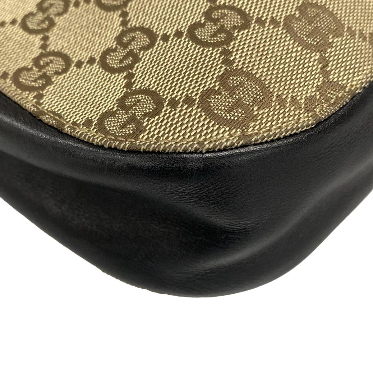 Gucci Shoulder Bag GG Pattern Beige Black Leather — view 6