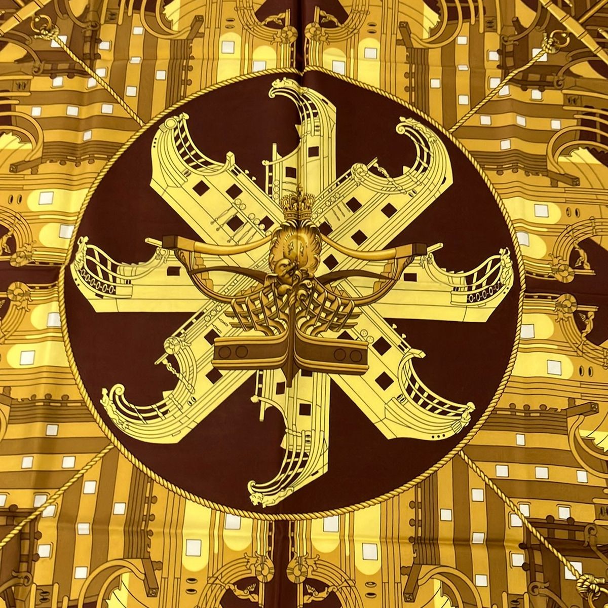 Hermes Scarf Carre 90 Brown Yellow Proues — view 4