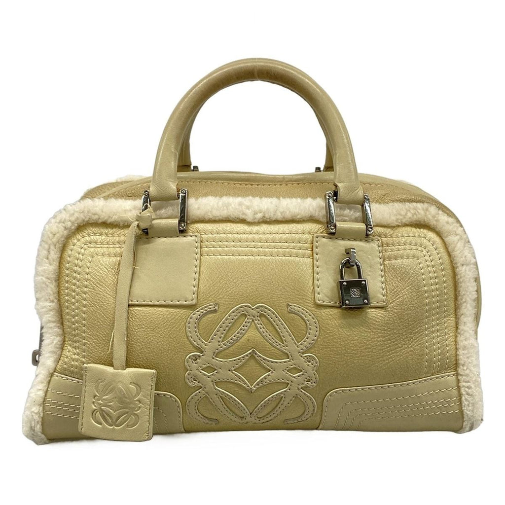 Loewe Handbag Amazona Gray Beige Ivory Pouch Shearling
