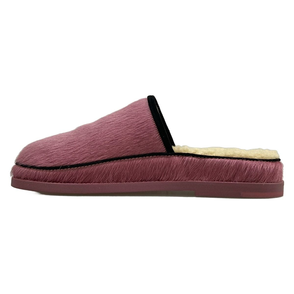 Chanel Sandals 37 C Pink Black 37c Slippers CC Logo Shearling — view 3