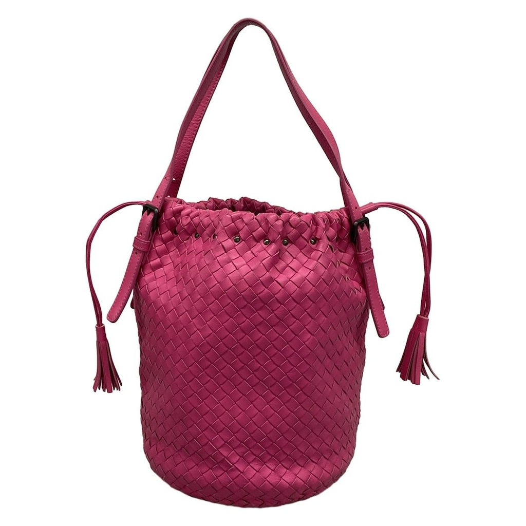 Bottega Veneta Shoulder Bag Intrecciato Pink Studs Tassel Leather
