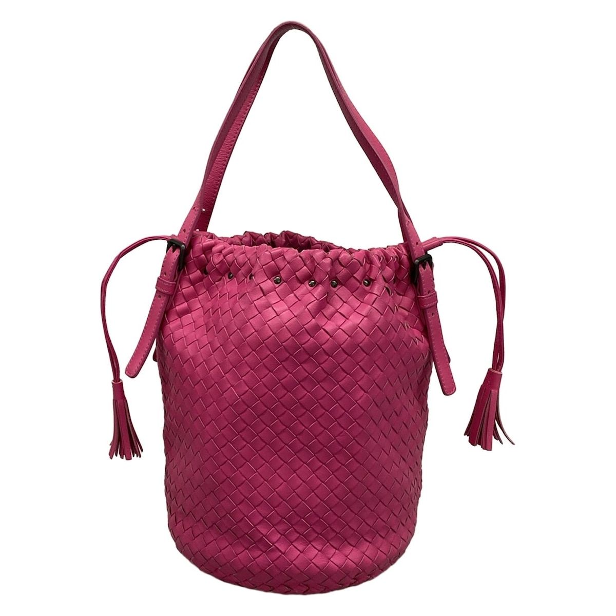 Bottega Veneta Shoulder Bag Intrecciato Pink Studs Tassel Leather
