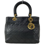Dior Handbag Lady Bag Black Leather