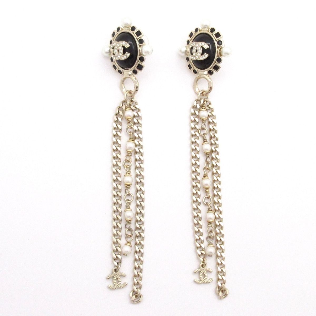 Chanel Earrings CC Logo Gold Black Multi
