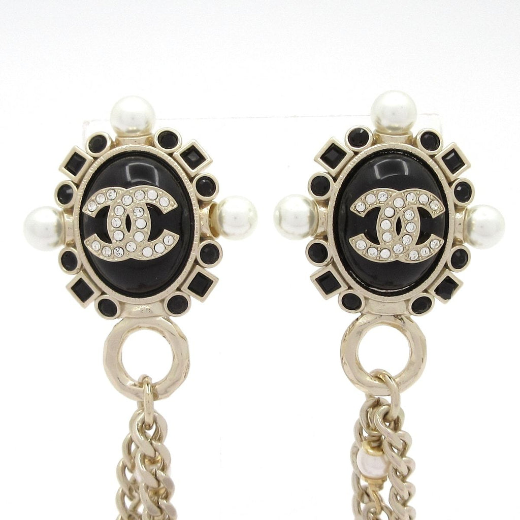 Chanel Earrings CC Logo Gold Black Multi — view 6