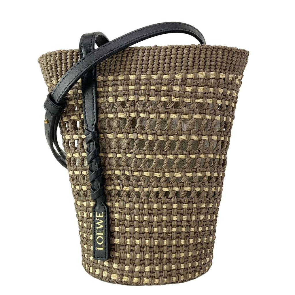 Loewe Shoulder Bag Braid Pocket Khaki Natural Crossbody Basket Drawstring