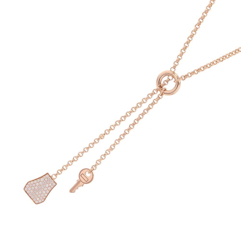 Hermes Necklace Kelly Clochette PM Diamond Total 18k Pink Gold Pendant — view 3