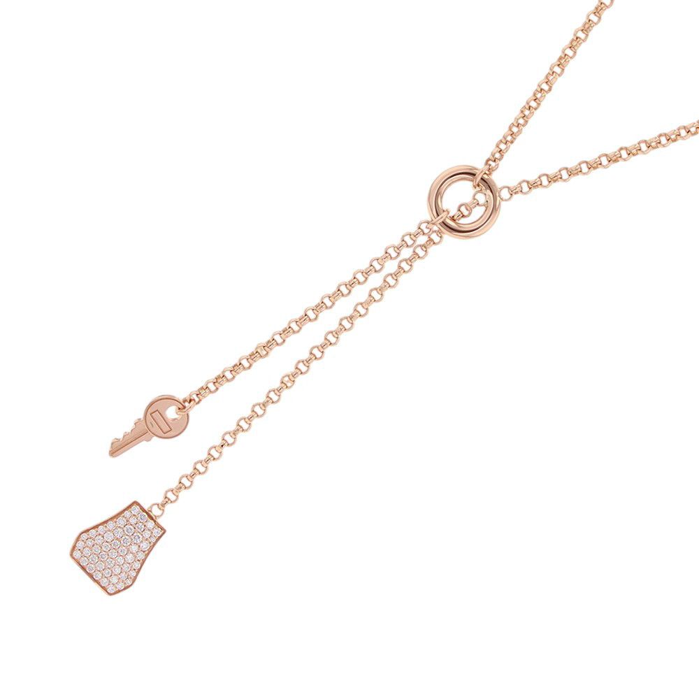 Hermes Necklace Kelly Clochette PM Diamond Total 18k Pink Gold Pendant