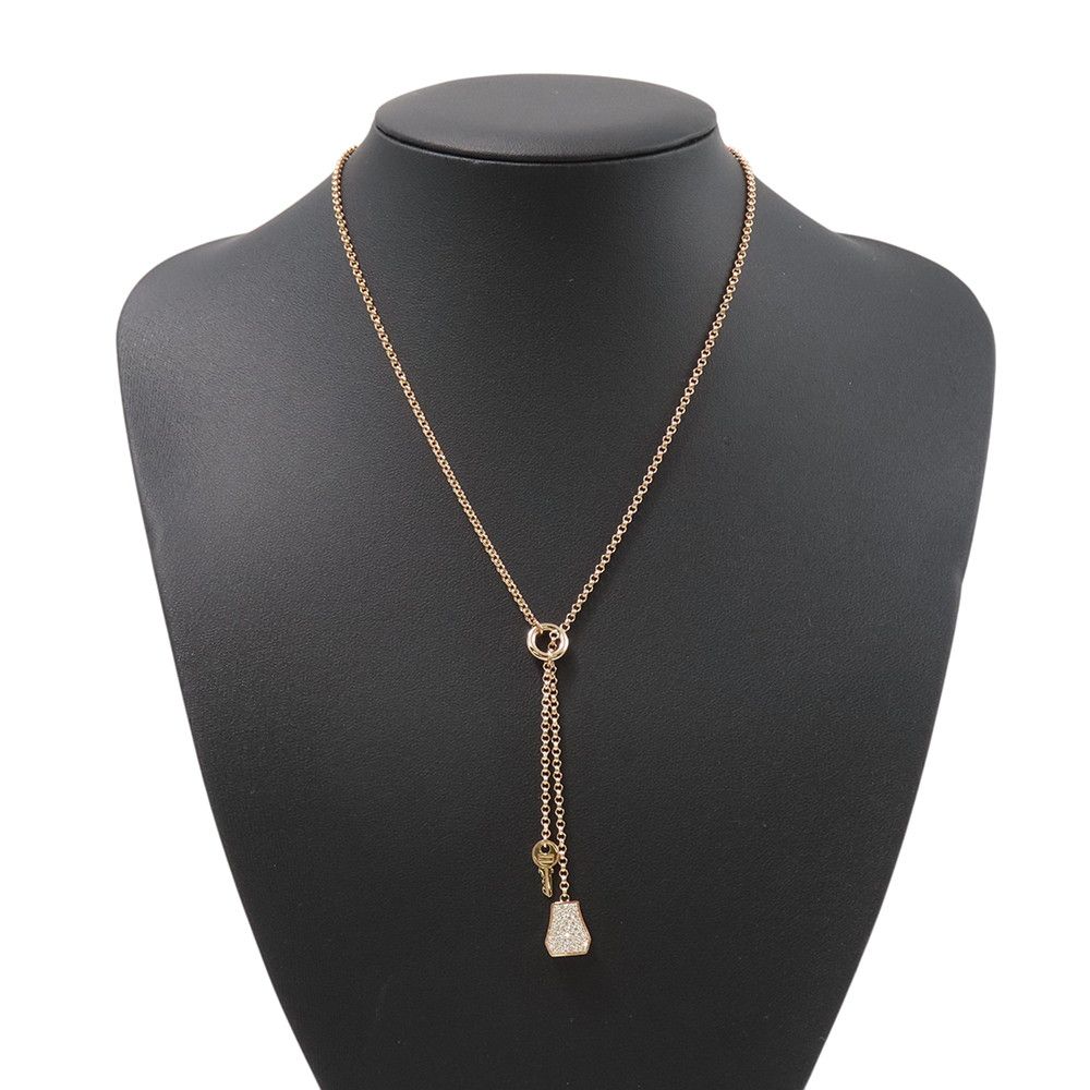Hermes Necklace Kelly Clochette PM Diamond Total 18k Pink Gold Pendant — view 4