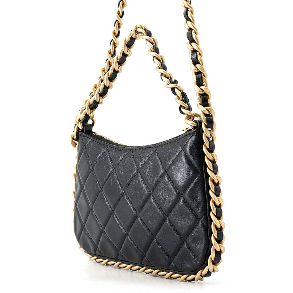 Chanel Chain Shoulder Bag Quilted CC Logo Lambskin Black — view 2